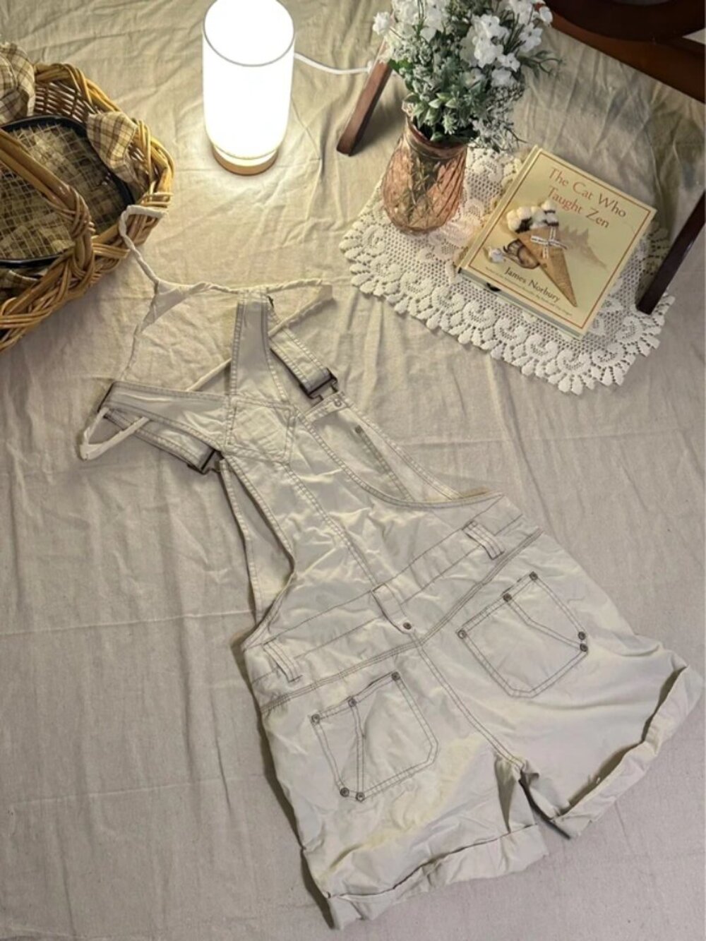 Vintage White/Beige Short Overalls - Picture 3 of 5
